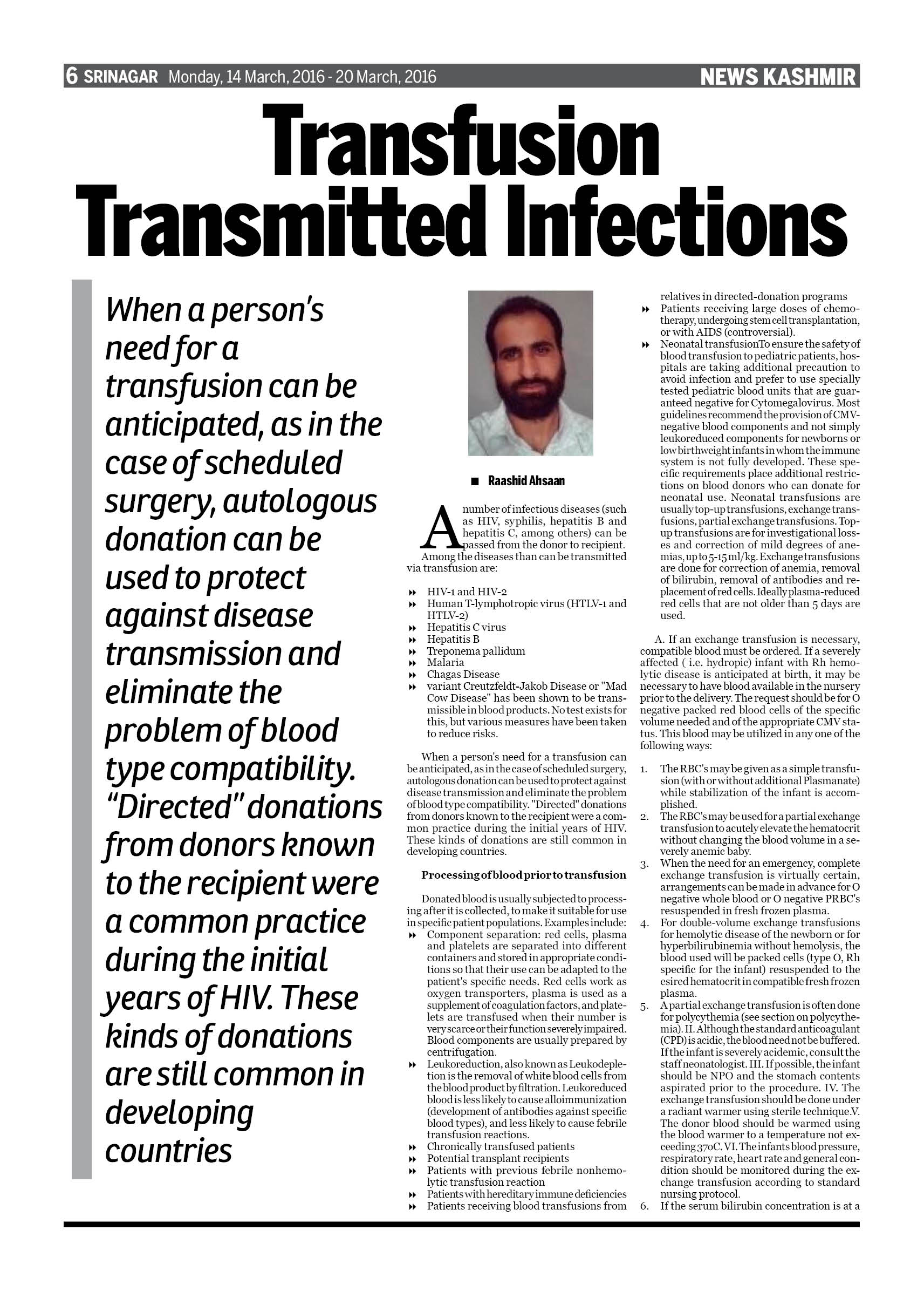 Transfusion Transmitted Infections