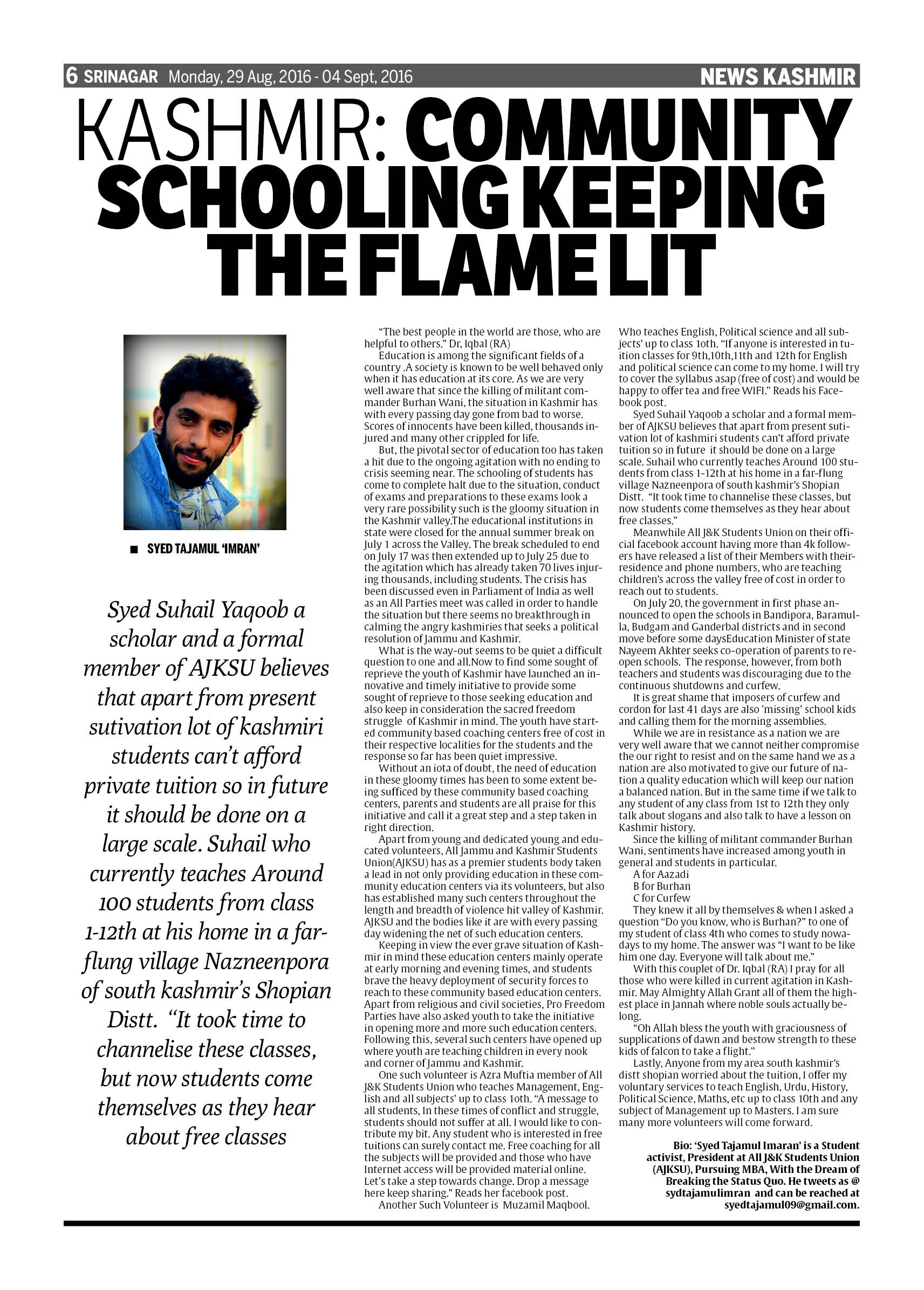 Kashmir: Community Schooling Keeping the flame lit