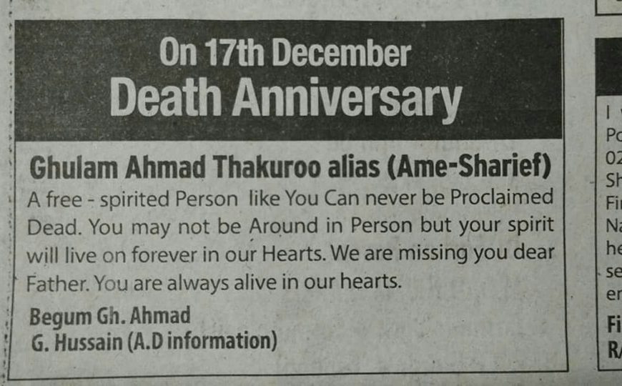 Ghulam Ahmad Thakuroo remembered on Death Anniversary